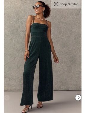 Francesca’s- Dee Sparkle Wide-Leg Jumpsuit - Dark Green